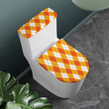 White And Orange Argyle Pattern Print Toilet Lid And Tank Cover Set