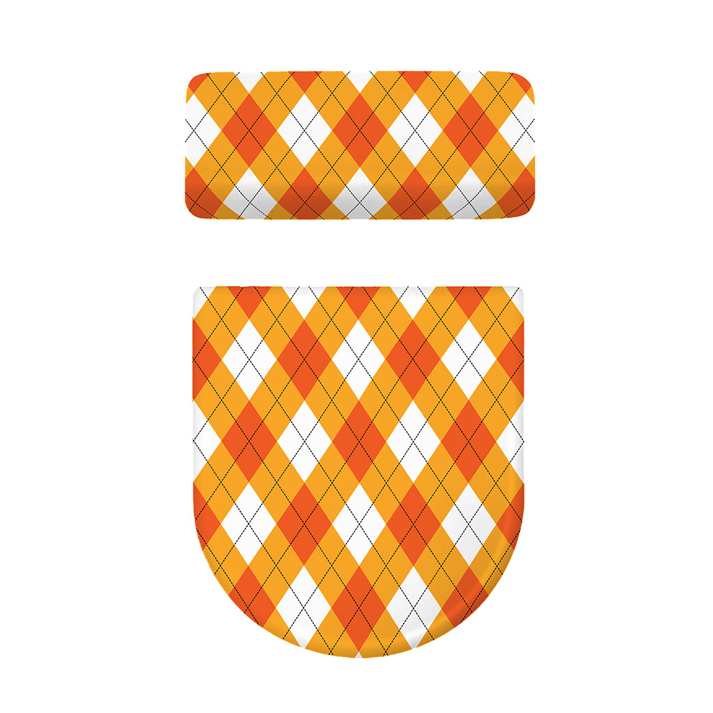 White And Orange Argyle Pattern Print Toilet Lid And Tank Cover Set