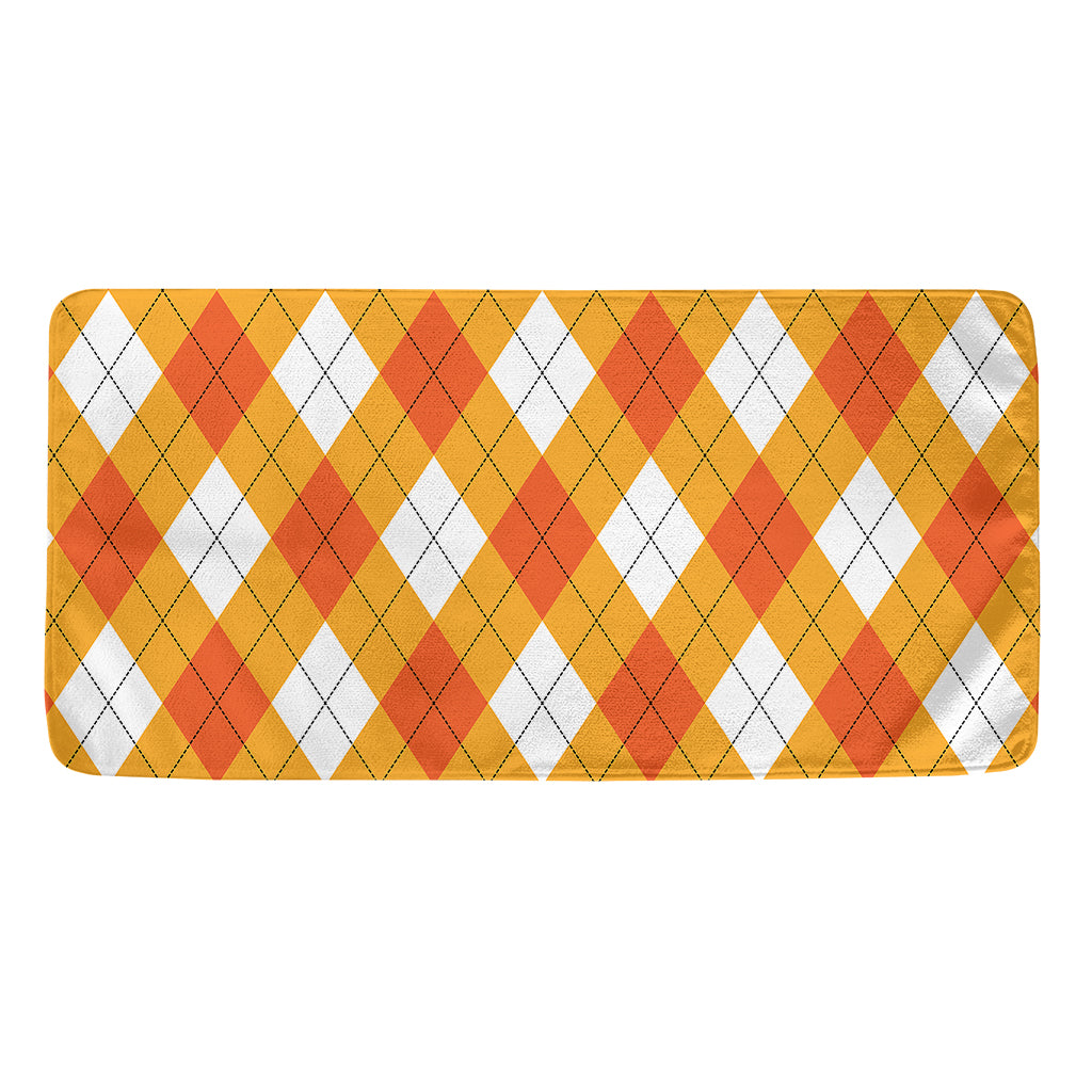 White And Orange Argyle Pattern Print Towel