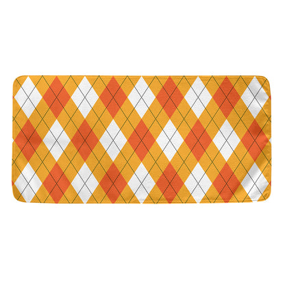 White And Orange Argyle Pattern Print Towel
