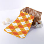 White And Orange Argyle Pattern Print Towel