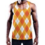 White And Orange Argyle Pattern Print Training Tank Top