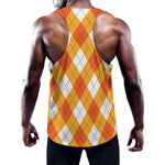 White And Orange Argyle Pattern Print Training Tank Top