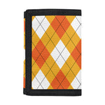 White And Orange Argyle Pattern Print Trifold Wallet