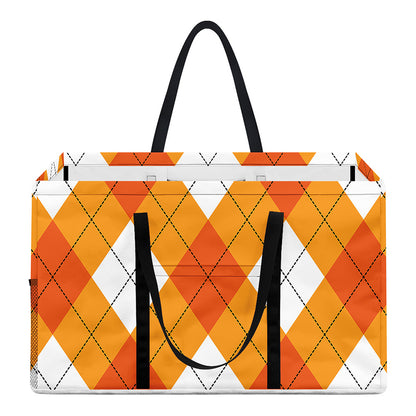 White And Orange Argyle Pattern Print Utility Tote Bag