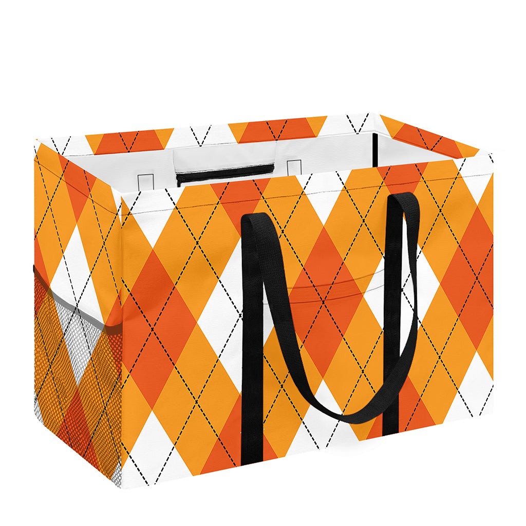 White And Orange Argyle Pattern Print Utility Tote Bag