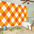 White And Orange Argyle Pattern Print Wall Sticker
