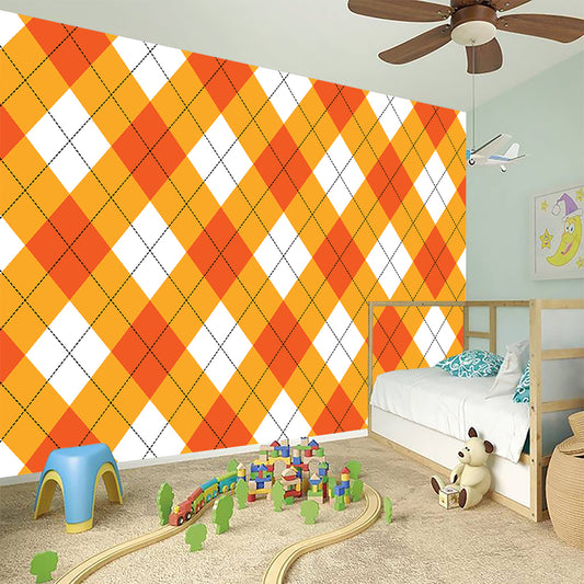 White And Orange Argyle Pattern Print Wall Sticker