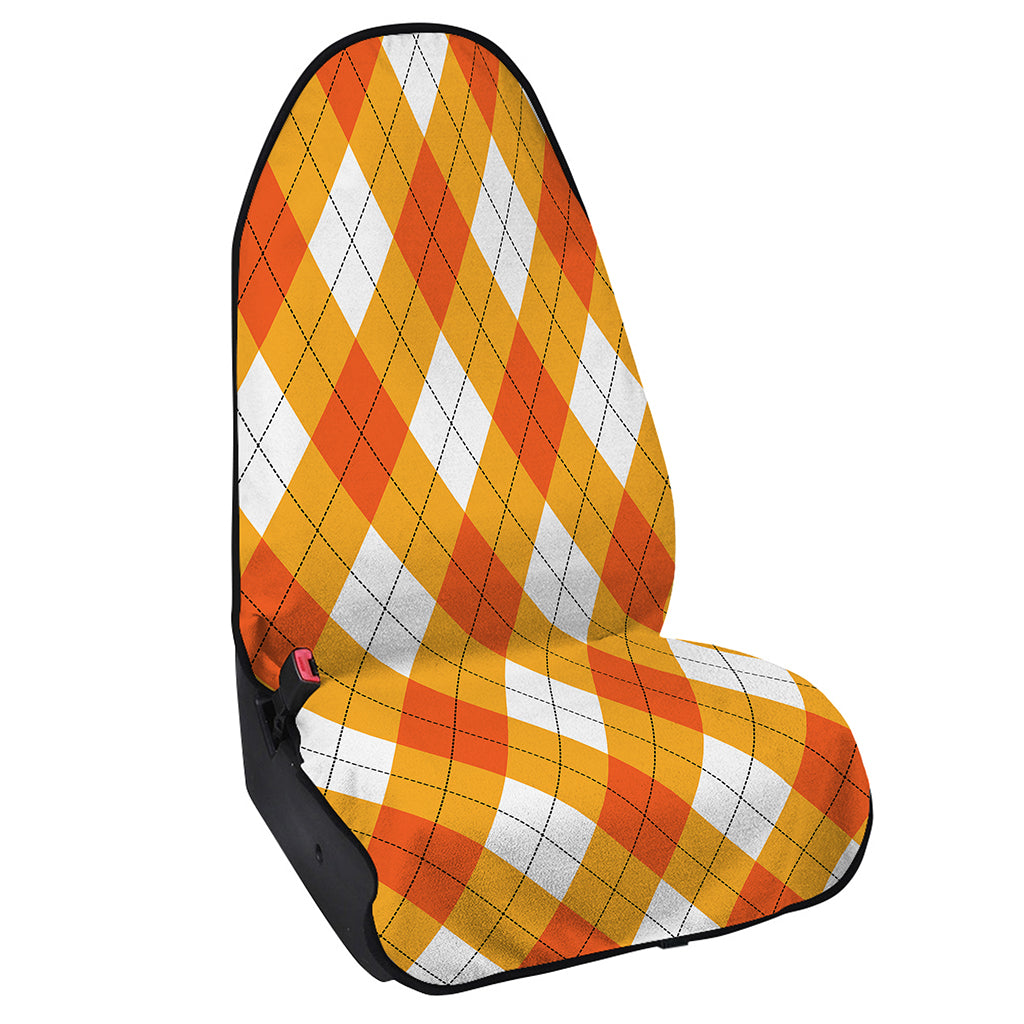 White And Orange Argyle Pattern Print Waterproof Car Seat Cover
