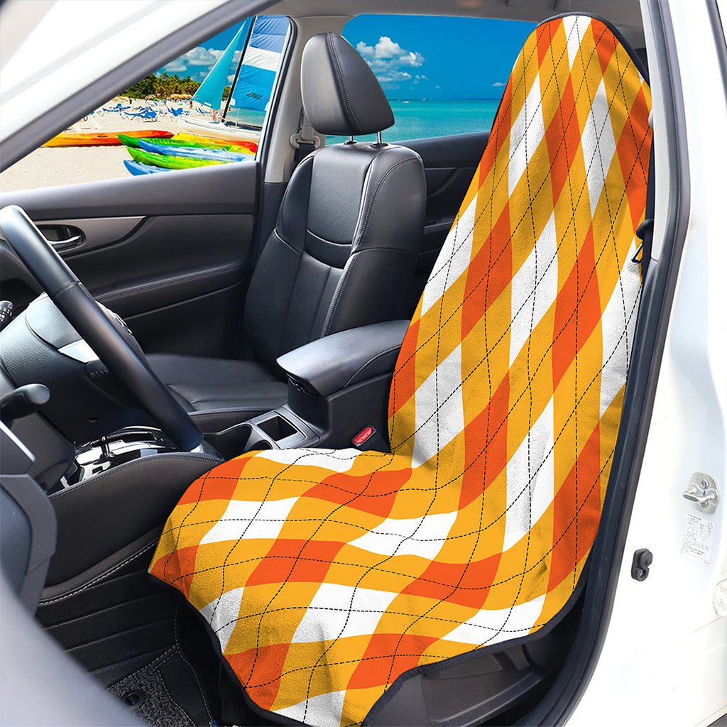 White And Orange Argyle Pattern Print Waterproof Car Seat Cover