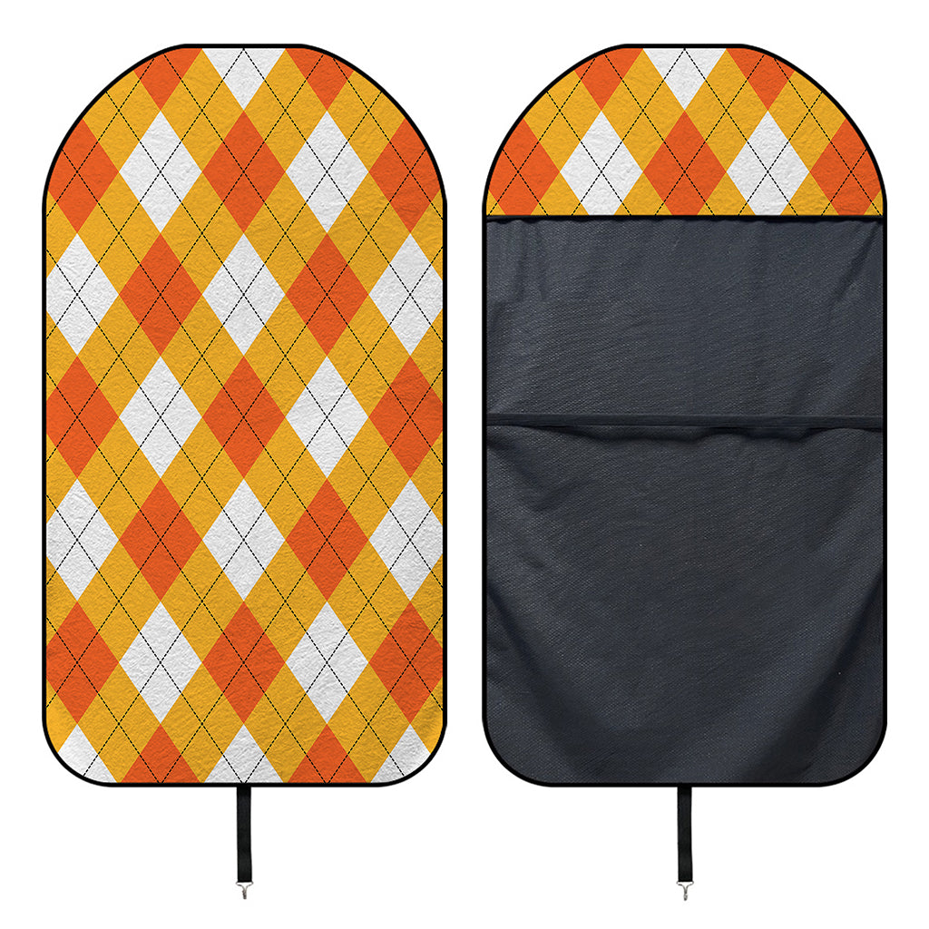 White And Orange Argyle Pattern Print Waterproof Car Seat Cover