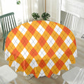 White And Orange Argyle Pattern Print Waterproof Round Tablecloth