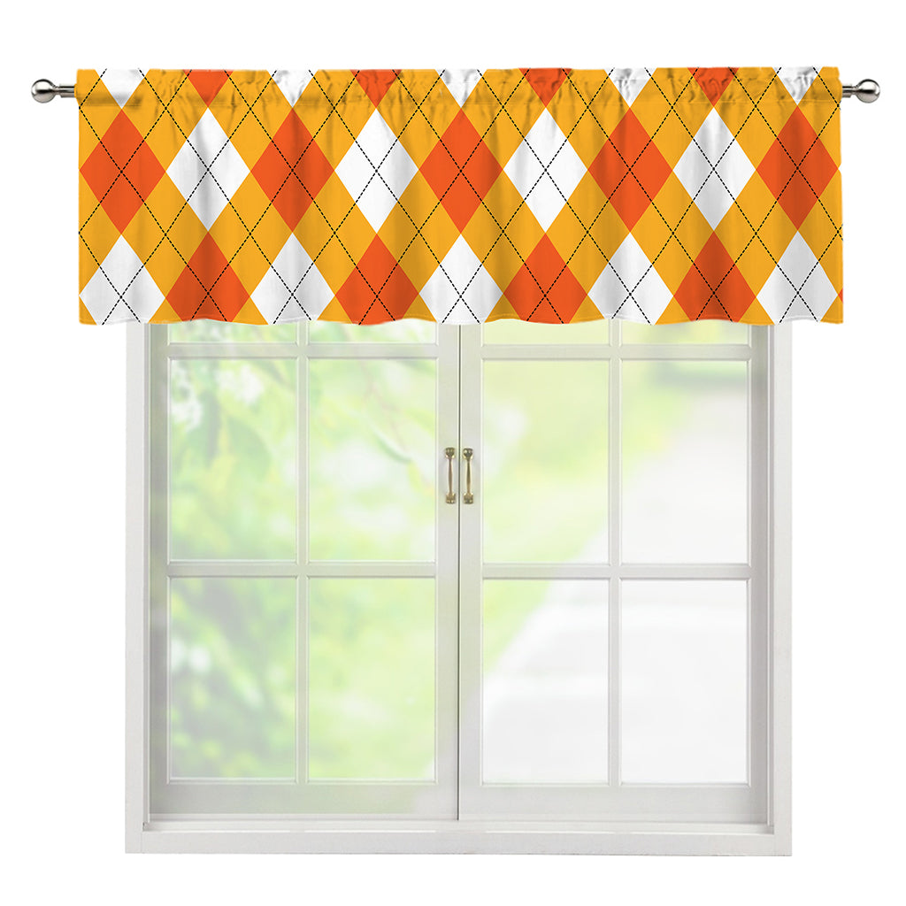 White And Orange Argyle Pattern Print Window Valance
