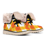 White And Orange Argyle Pattern Print Winter Boots