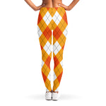 White And Orange Argyle Pattern Print Women's Leggings