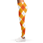 White And Orange Argyle Pattern Print Women's Leggings