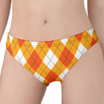 White And Orange Argyle Pattern Print Women's Panties