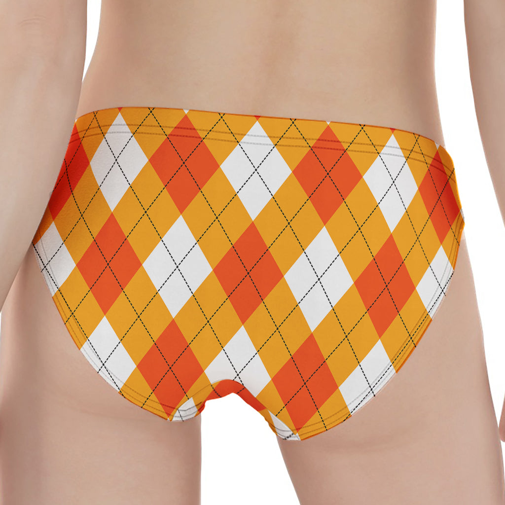 White And Orange Argyle Pattern Print Women's Panties