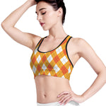 White And Orange Argyle Pattern Print Women's Sports Bra