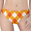 White And Orange Argyle Pattern Print Women's Thong