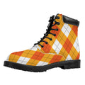 White And Orange Argyle Pattern Print Padded Collar Lace Up Boots