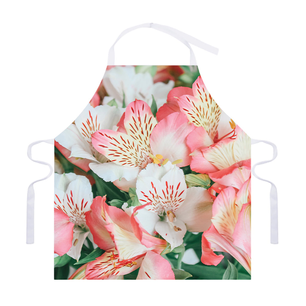 White And Pink Alstroemeria Print Adjustable Apron