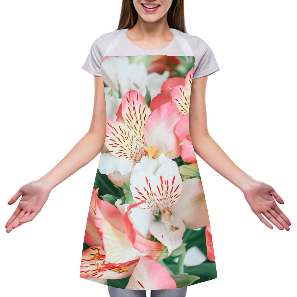 White And Pink Alstroemeria Print Adjustable Apron