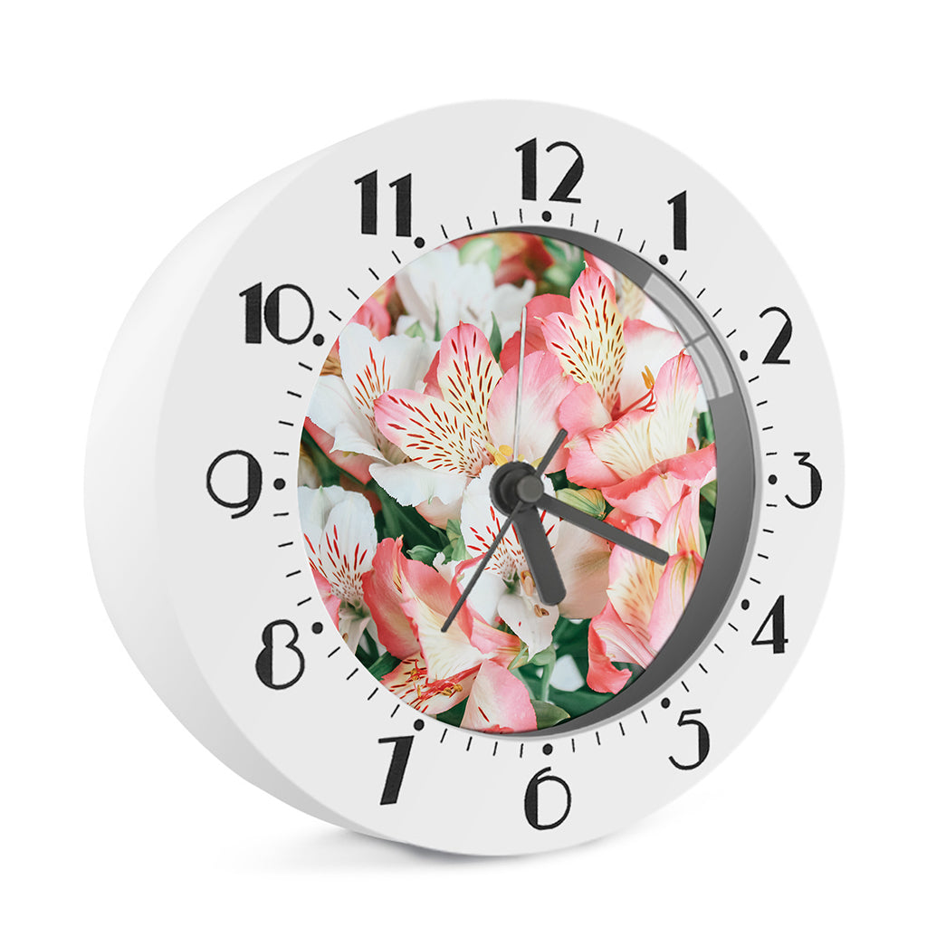 White And Pink Alstroemeria Print Alarm Clock