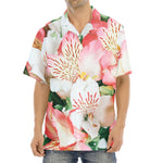 White And Pink Alstroemeria Print Aloha Shirt