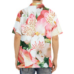 White And Pink Alstroemeria Print Aloha Shirt