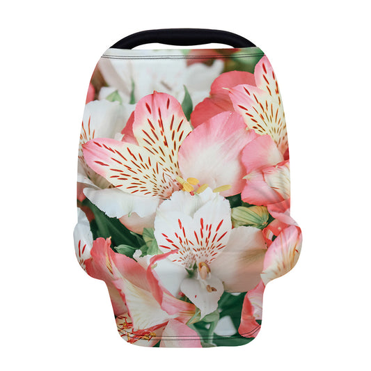 White And Pink Alstroemeria Print Baby Seat Cover