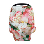 White And Pink Alstroemeria Print Baby Seat Cover
