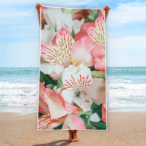 White And Pink Alstroemeria Print Beach Towel