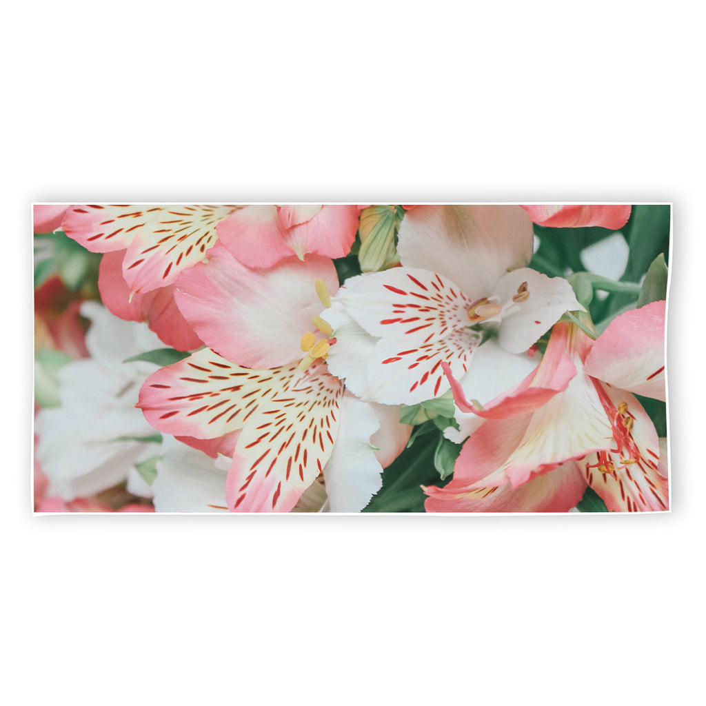 White And Pink Alstroemeria Print Beach Towel