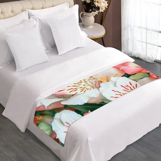 White And Pink Alstroemeria Print Bed Runner