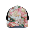 White And Pink Alstroemeria Print Black Mesh Trucker Hat