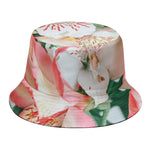 White And Pink Alstroemeria Print Bucket Hat