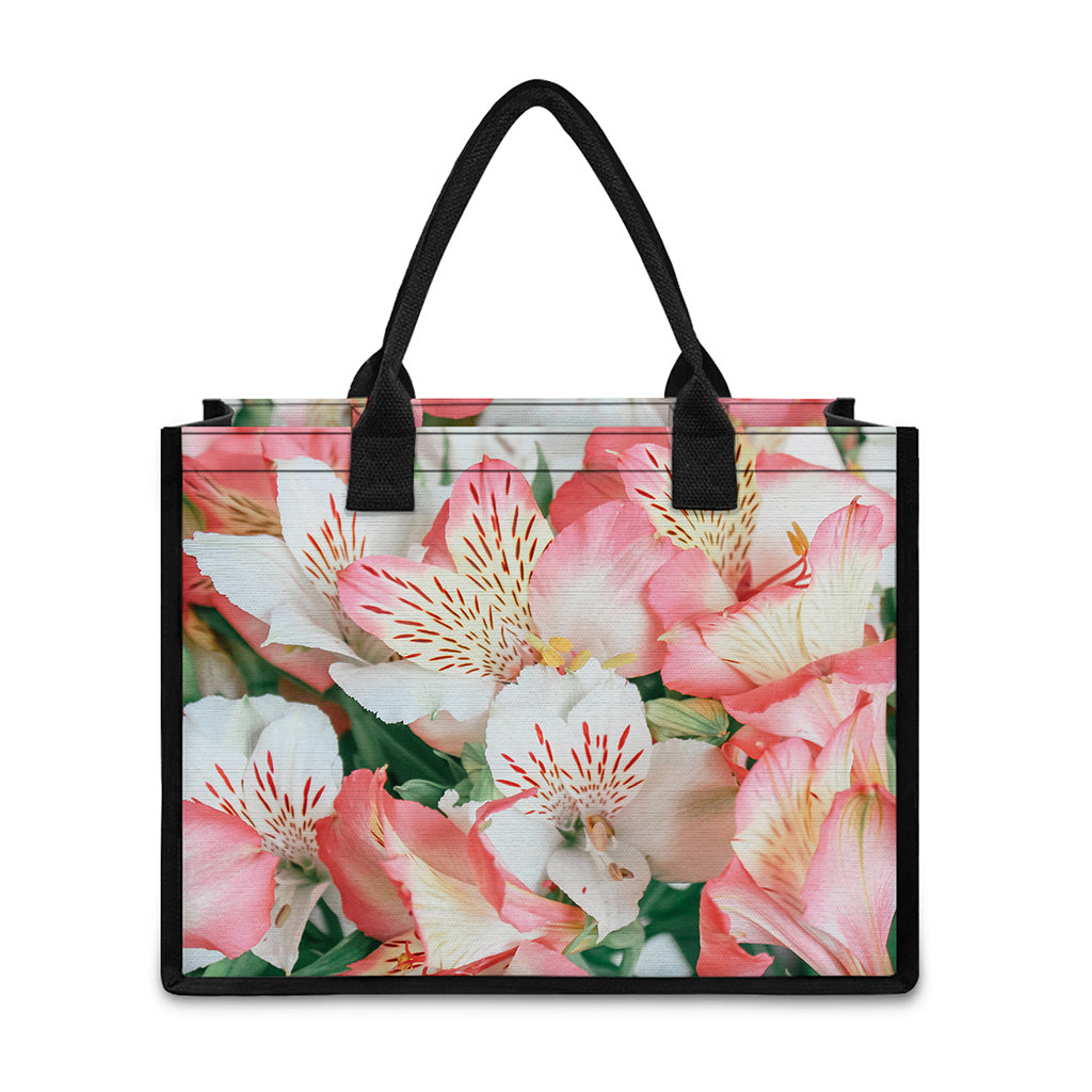 White And Pink Alstroemeria Print Canvas Tote Bag