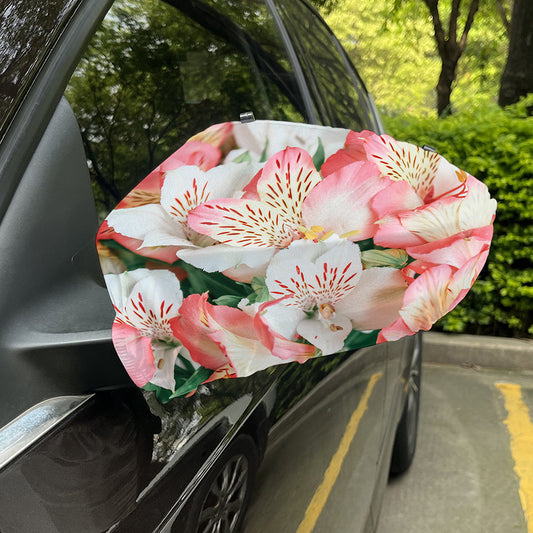 White And Pink Alstroemeria Print Car Side Mirror Covers