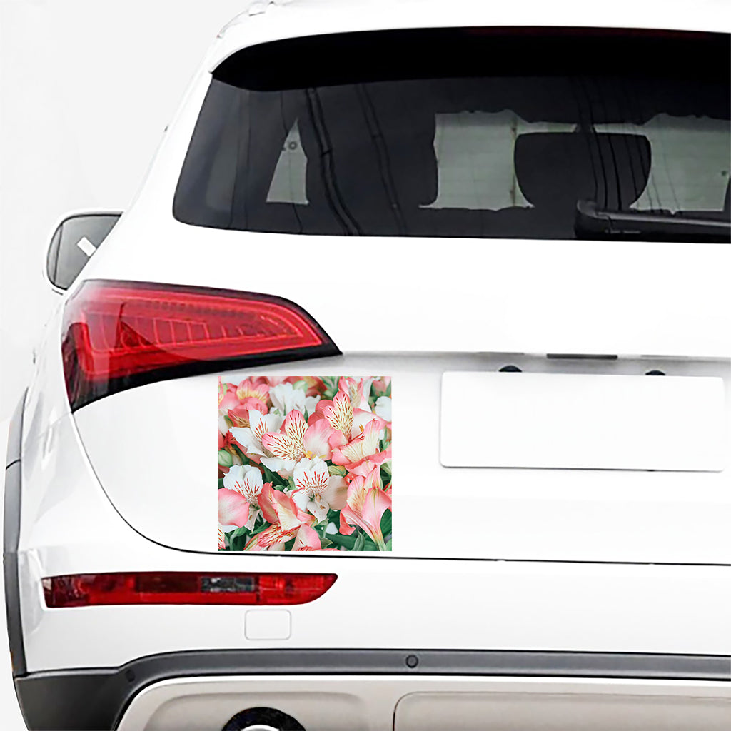 White And Pink Alstroemeria Print Car Sticker