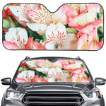 White And Pink Alstroemeria Print Car Windshield Sun Shade