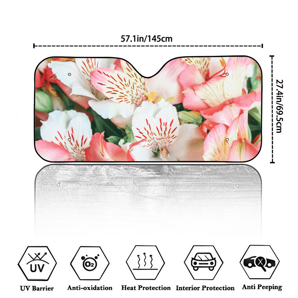 White And Pink Alstroemeria Print Car Windshield Sun Shade