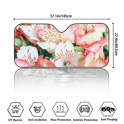 White And Pink Alstroemeria Print Car Windshield Sun Shade