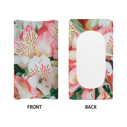 White And Pink Alstroemeria Print Changing Pad Cover
