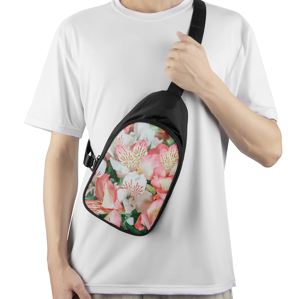 White And Pink Alstroemeria Print Chest Bag