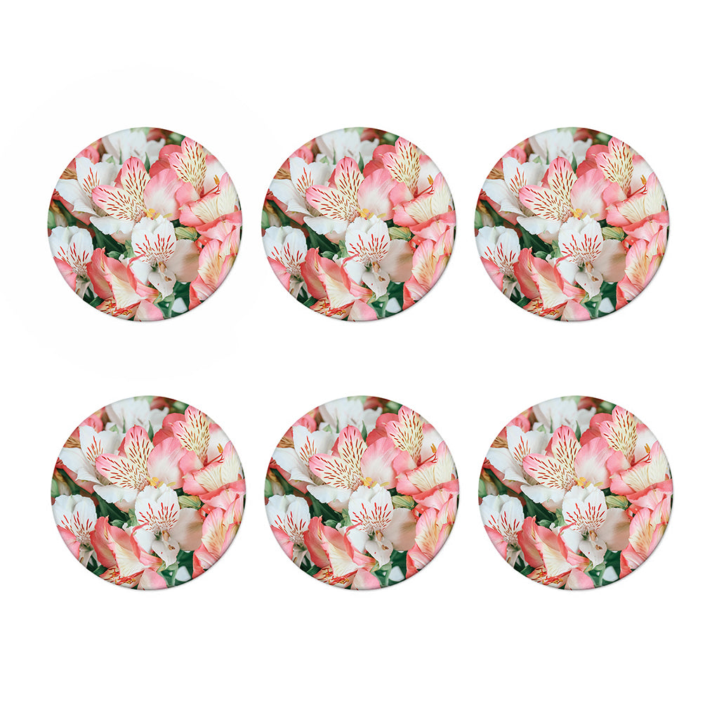 White And Pink Alstroemeria Print Coaster Set