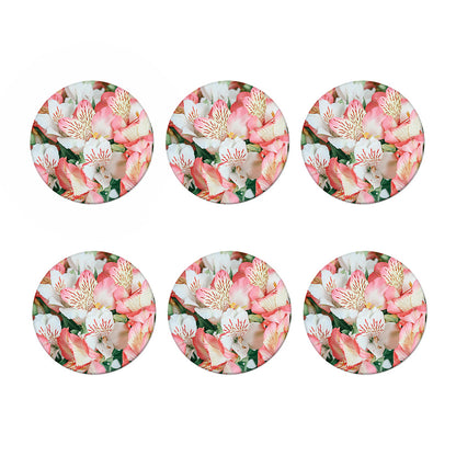 White And Pink Alstroemeria Print Coaster Set