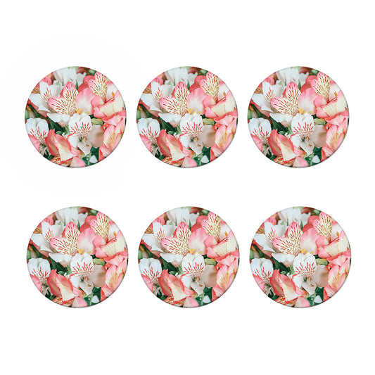 White And Pink Alstroemeria Print Coaster Set