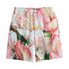 White And Pink Alstroemeria Print Cotton Shorts