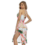 White And Pink Alstroemeria Print Cross Back Cami Dress